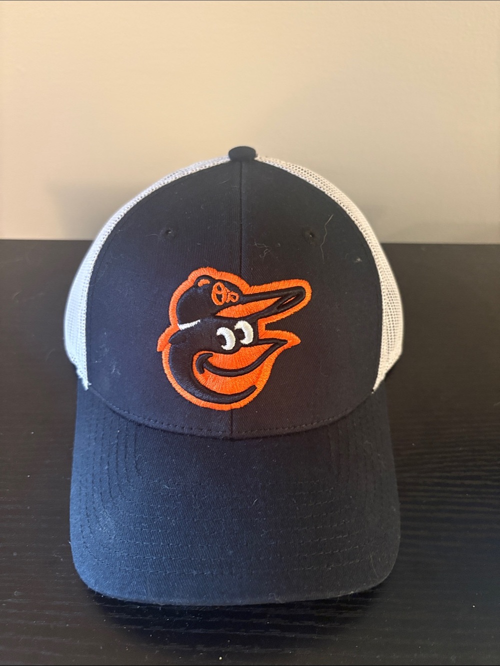 Baltimore Orioles Black & White Trucker Hat with Orange Logo